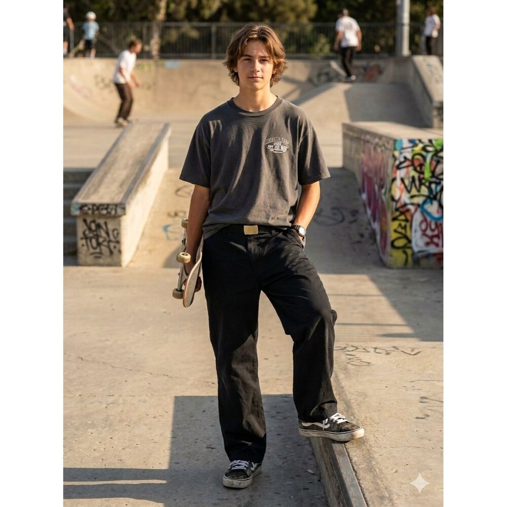 Empyre Skate Pants Size 28x26 Solid Black Loose Relaxed Straight Leg Flat Front
